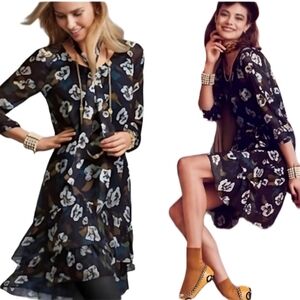 CAbi CHIFFON BLUE FLORAL PIROUETTE DRESS RUFFLE HI-LOW HEM SIZE MEDIUM LIKE NEW